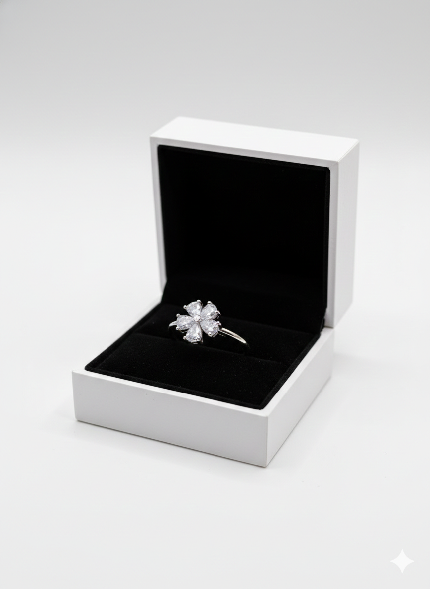 Silver Pear Cut Crystal Flower Statement Ring | SILVROSE