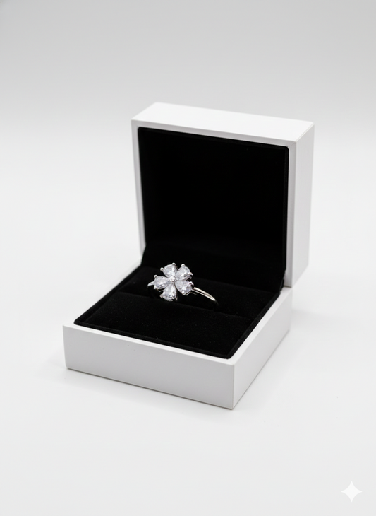 Silver Pear Cut Crystal Flower Statement Ring | SILVROSE
