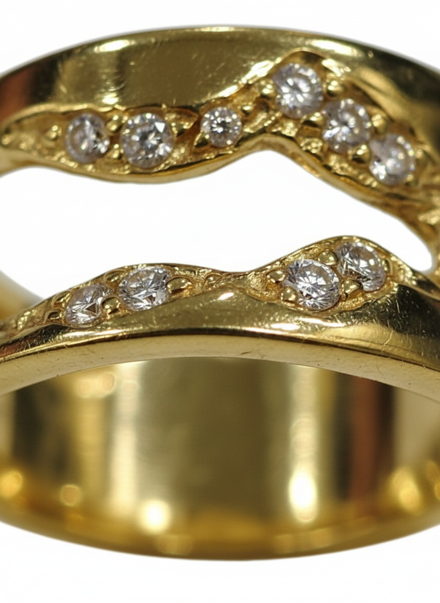 Gold Wave Cutout Statement Ring - Organic Pavé Band | SILVROSE