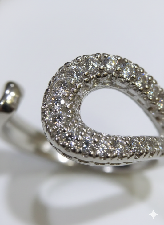 SILVROSE Sterling Silver Astra Wave Adjustable Ring – Pave Cubic Zirconia Open Ring