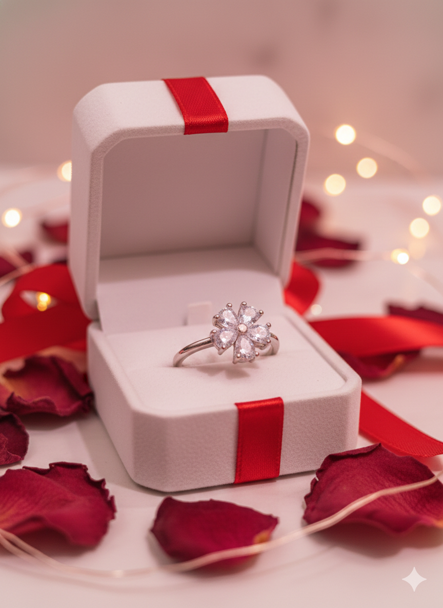 Silver Pear Cut Crystal Flower Statement Ring | SILVROSE