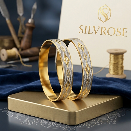 SILVROSE Dual Tone Micro Polish Open Bangle for Women | Premium Anti-Tarnish Kada