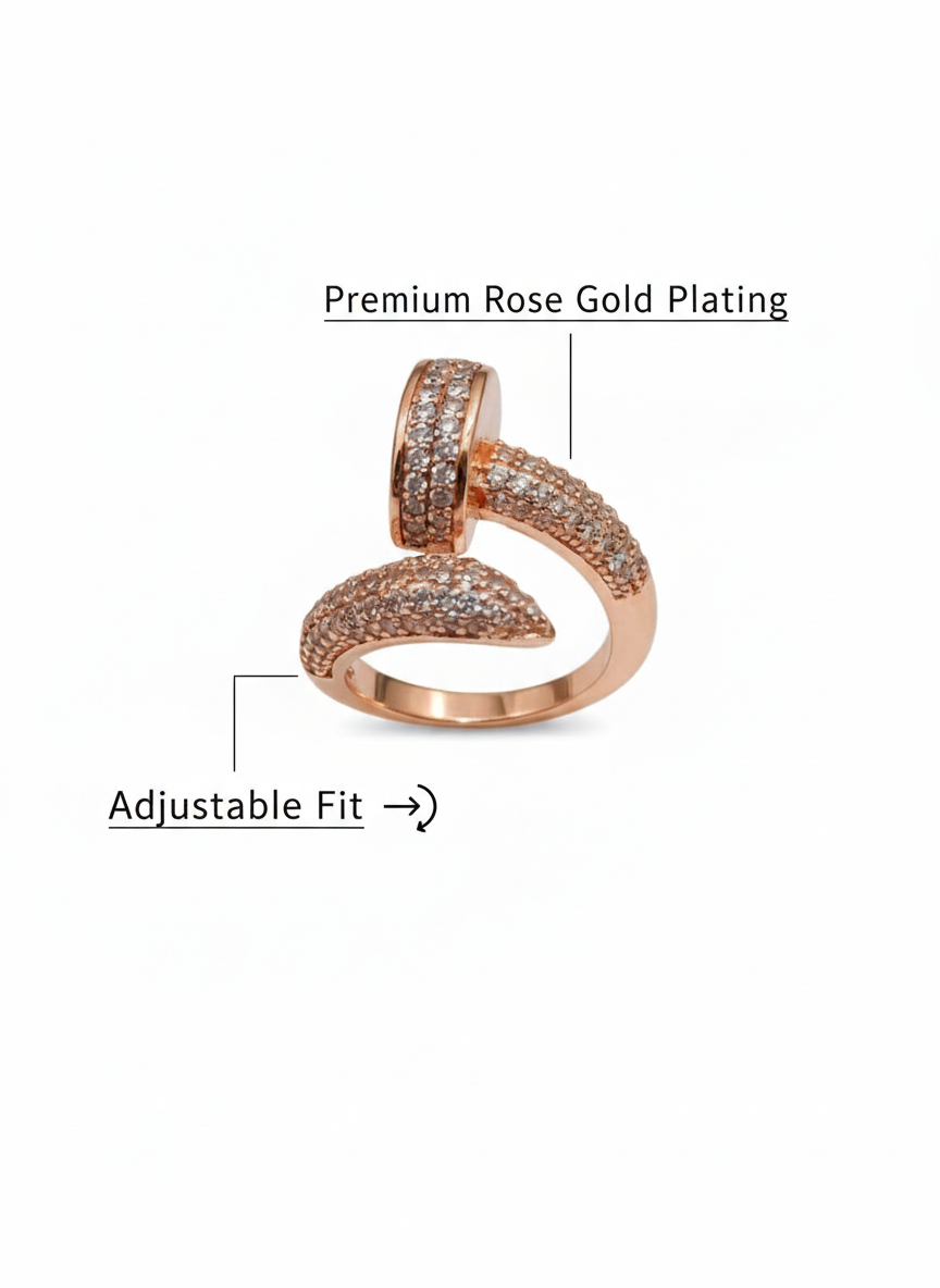 Rose Gold Pavé Nail Ring - Industrial Crystal Statement Band | SILVROSE