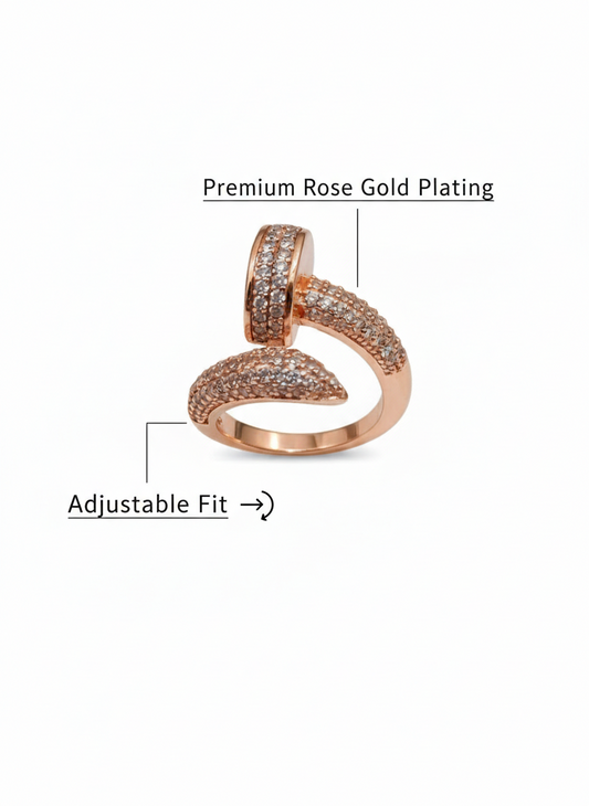Rose Gold Pavé Nail Ring - Industrial Crystal Statement Band | SILVROSE