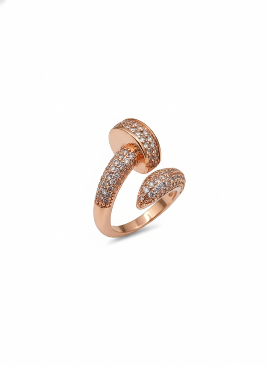 Rose Gold Pavé Nail Ring - Industrial Crystal Statement Band | SILVROSE