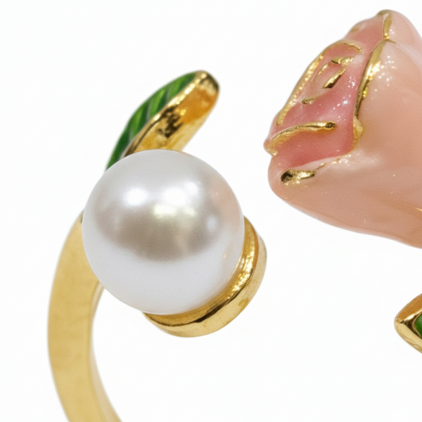 Pearl Rose Adjustable Ring for Women – Floral Gold Ring | SILVROSE