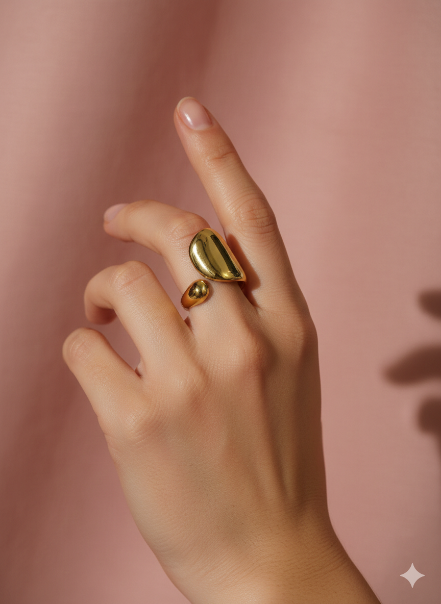 Gold Sculptural Bypass Ring - Liquid Molten Metal Statement Band | SILVROSE