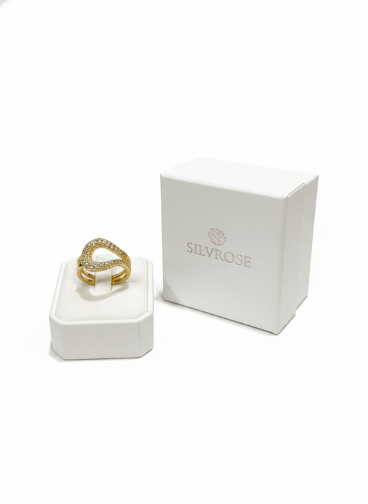 SILVROSE Sovereign Teardrop Statement Ring – Gold Plated Pave Cubic Zirconia Ring