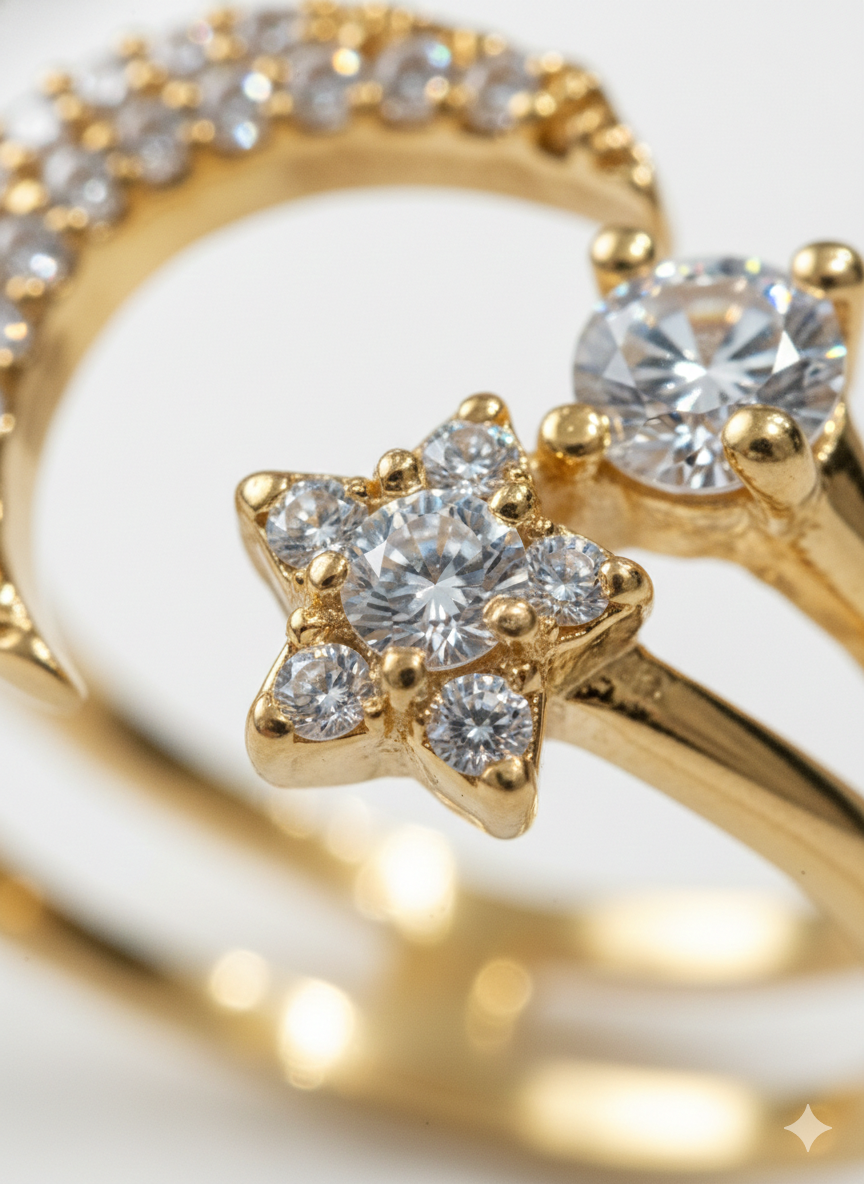 Gold Celestial Moon and Star Double Band Ring | SILVROSE
