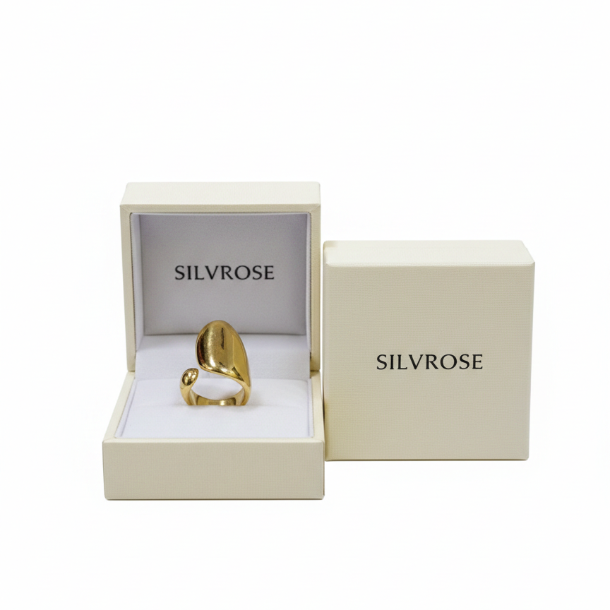 Gold Sculptural Bypass Ring - Liquid Molten Metal Statement Band | SILVROSE