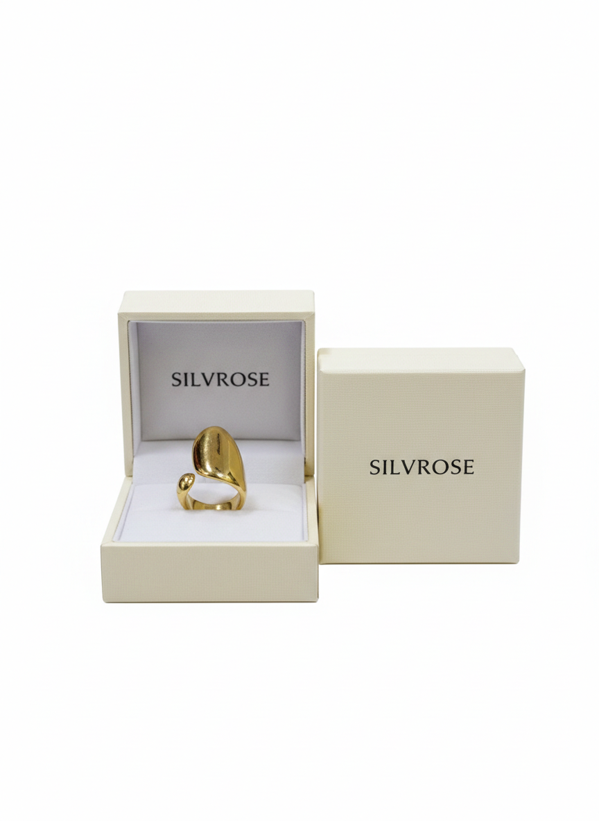 Gold Sculptural Bypass Ring - Liquid Molten Metal Statement Band | SILVROSE