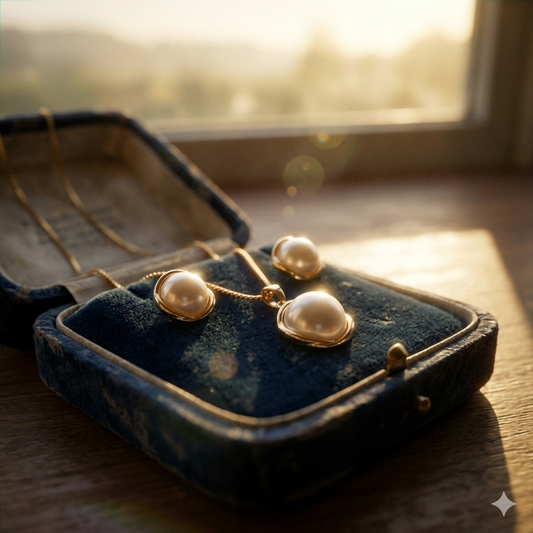Elegant Gold-Plated Pearl Pendant Necklace and Earring Set