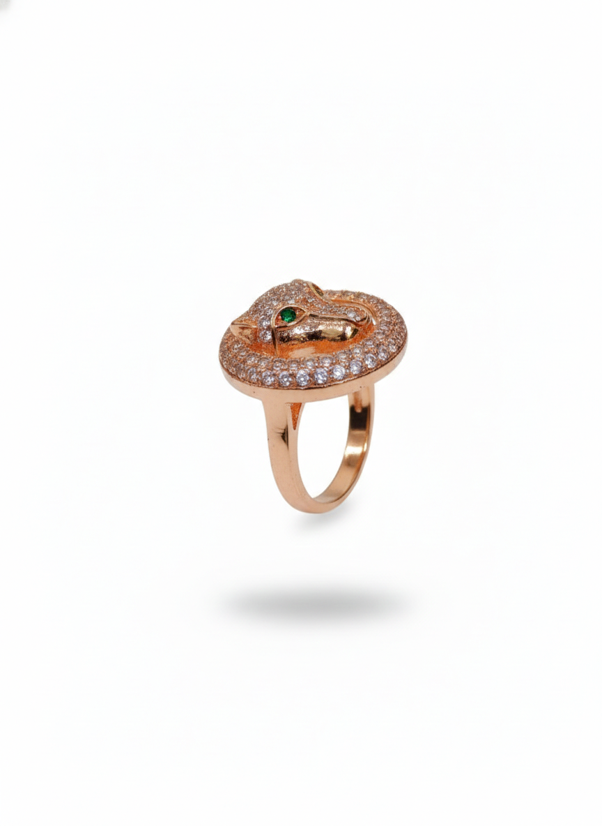 Rose Gold Panther Statement Ring - Green Crystal Eye Pavé Band | SILVROSE