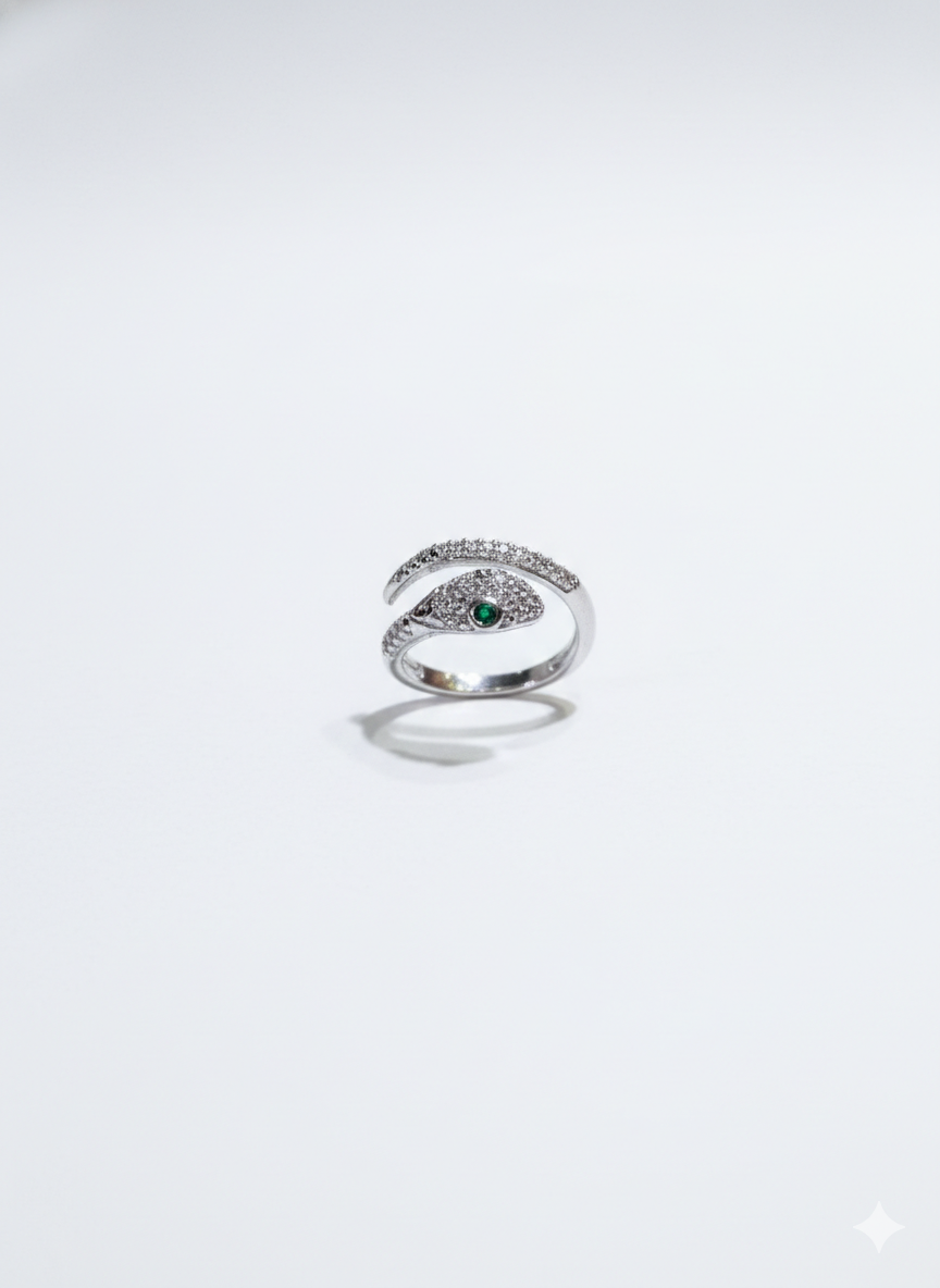 Silver Snake Wrap Ring with Emerald Eye | SILVROSE