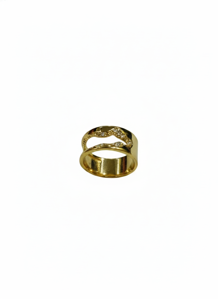 Gold Wave Cutout Statement Ring - Organic Pavé Band | SILVROSE