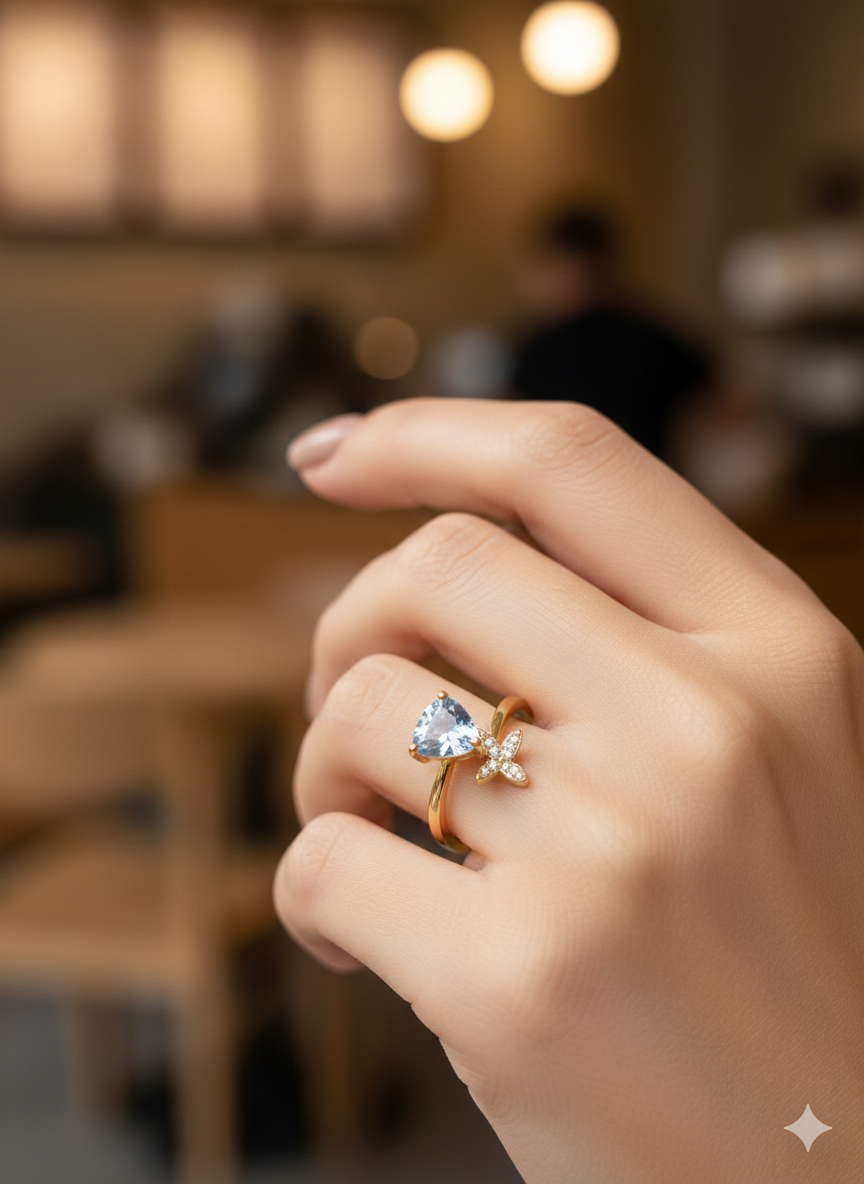 Blue Crystal Butterfly Adjustable Ring for Women – SILVROSE