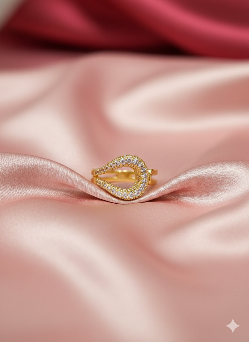 SILVROSE Sovereign Teardrop Statement Ring – Gold Plated Pave Cubic Zirconia Ring