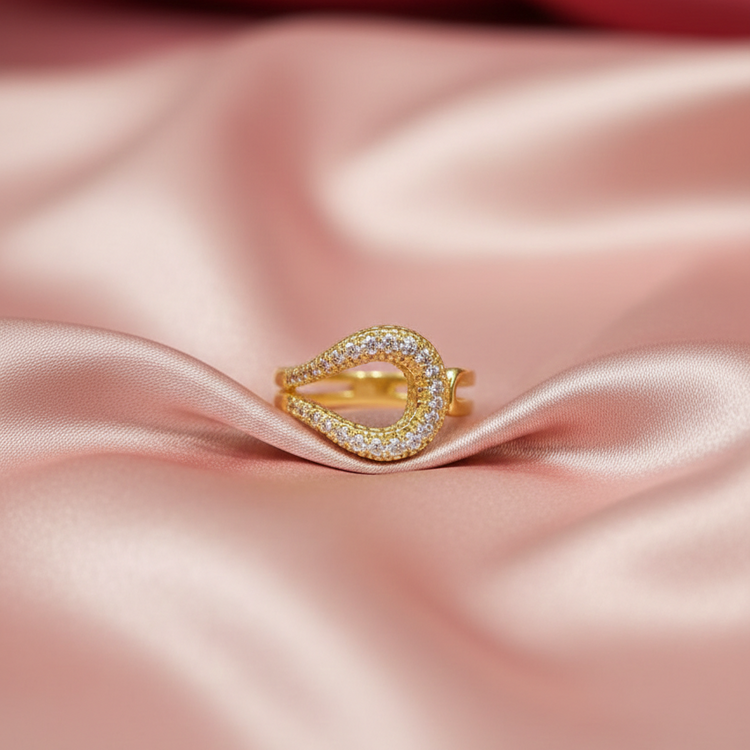 SILVROSE Sovereign Teardrop Statement Ring – Gold Plated Pave Cubic Zirconia Ring