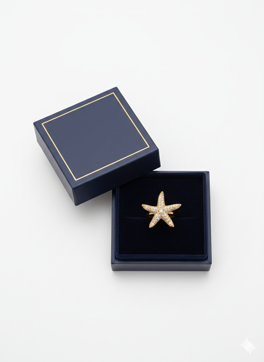 Gold Pavé Starfish Statement Ring - Sparkling Ocean Jewelry | SILVROSE