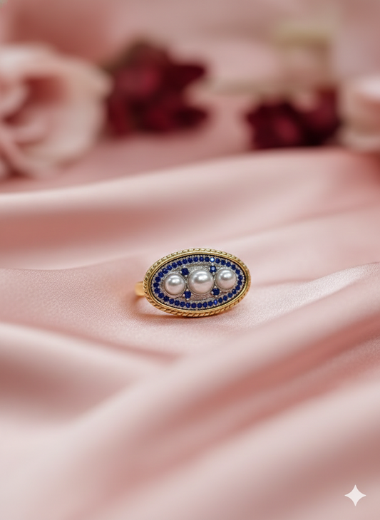 Empress Vintage Pearl & Sapphire Oval Ring | Art Deco Gold Cocktail Ring – SILVROSE