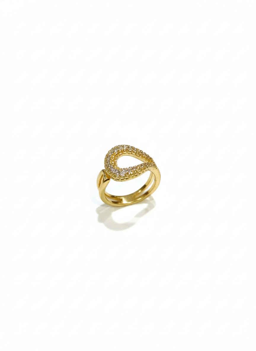 SILVROSE Sovereign Teardrop Statement Ring – Gold Plated Pave Cubic Zirconia Ring