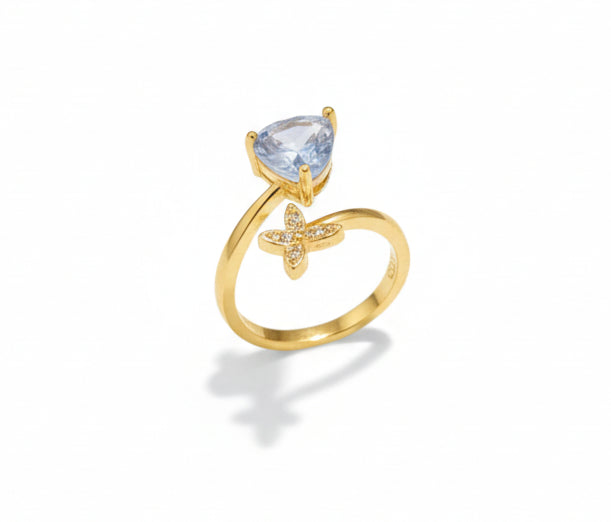 Blue Crystal Butterfly Adjustable Ring for Women – SILVROSE