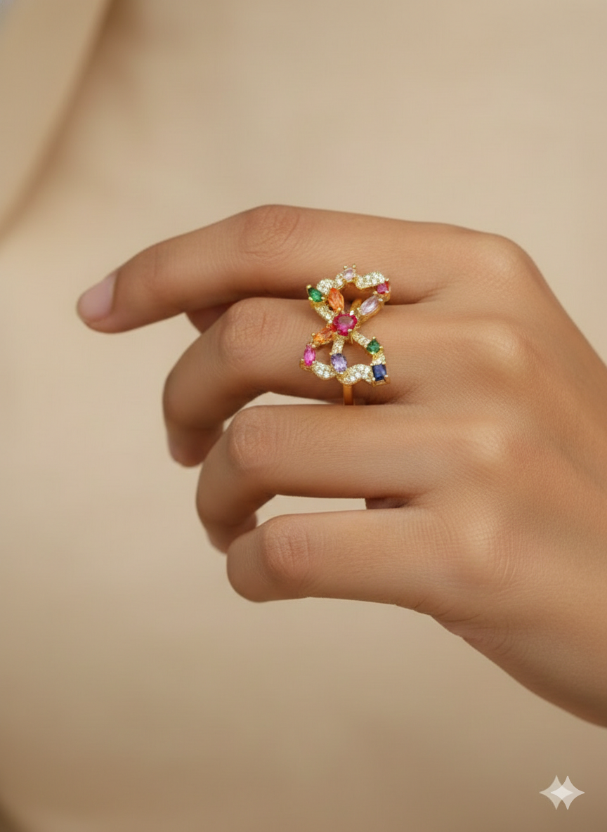 Iris Multicolor Gemstone Butterfly Ring | Rainbow Crystal Cocktail Ring – SILVROSE