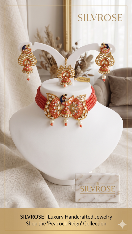 Peacock Reign Handcrafted Meenakari Choker Necklace Set