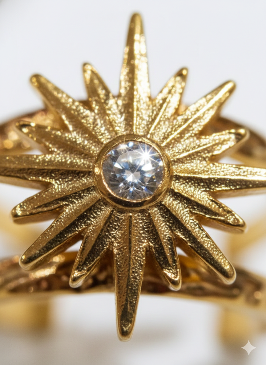 Nova Starburst Double Band Ring in Gold | Celestial Sunburst Statement Ring – SILVROSE