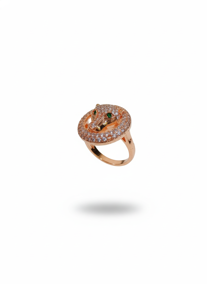 Rose Gold Panther Statement Ring - Green Crystal Eye Pavé Band | SILVROSE