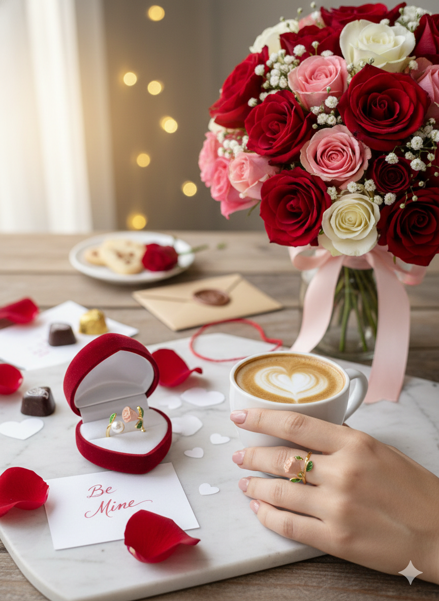 Pearl Rose Adjustable Ring for Women – Floral Gold Ring | SILVROSE