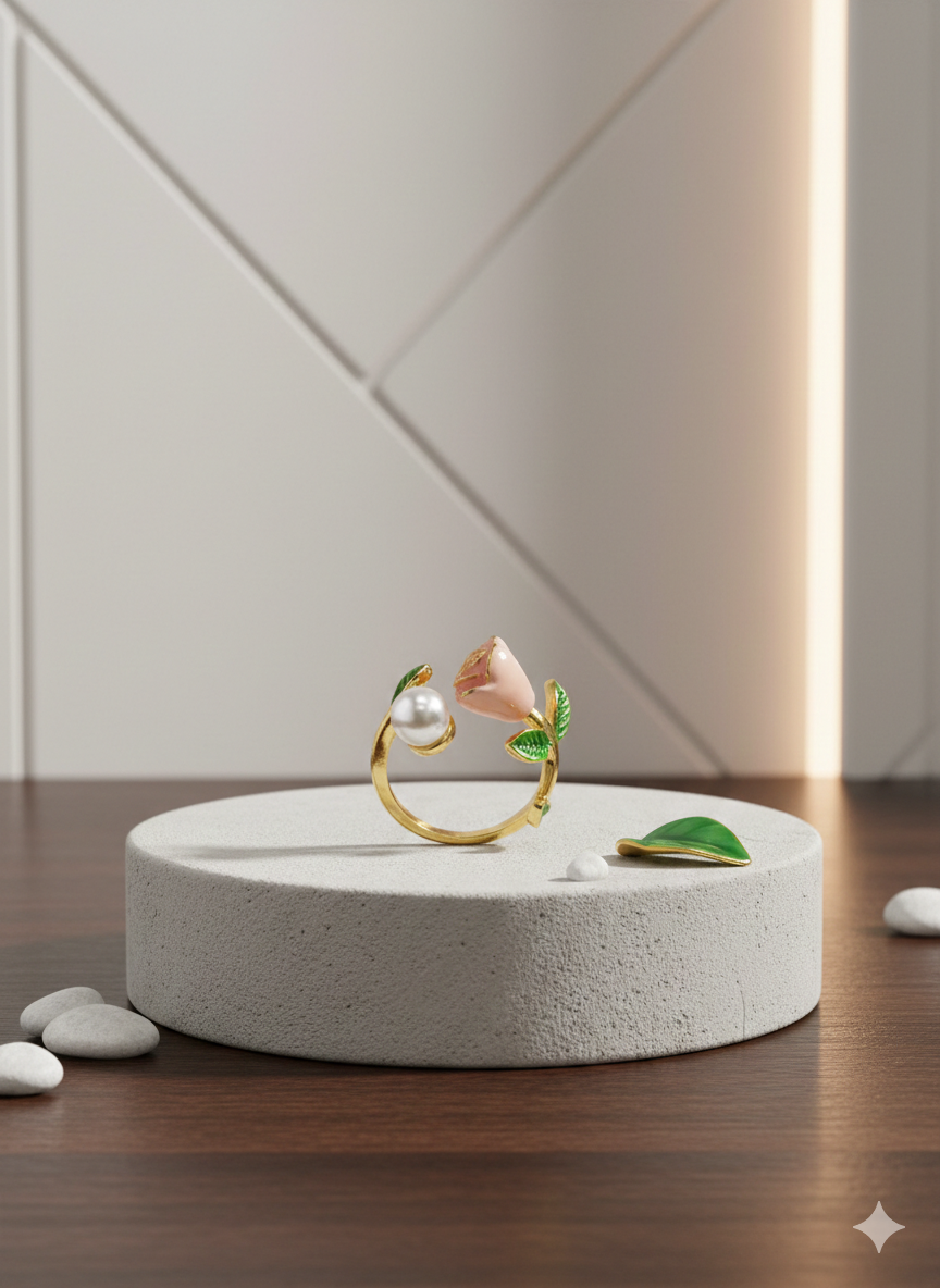 Pearl Rose Adjustable Ring for Women – Floral Gold Ring | SILVROSE