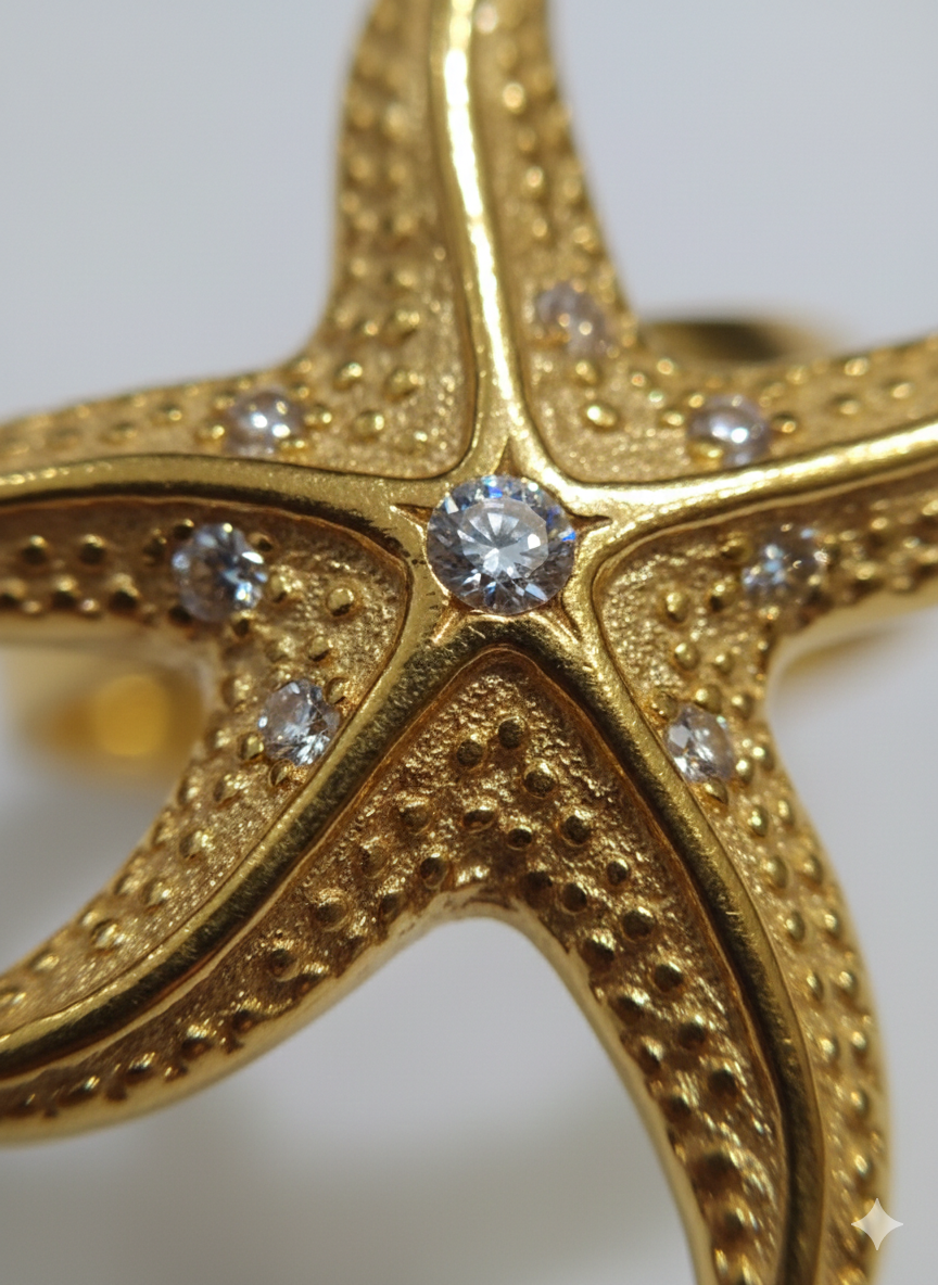Gold Pavé Starfish Statement Ring - Sparkling Ocean Jewelry | SILVROSE