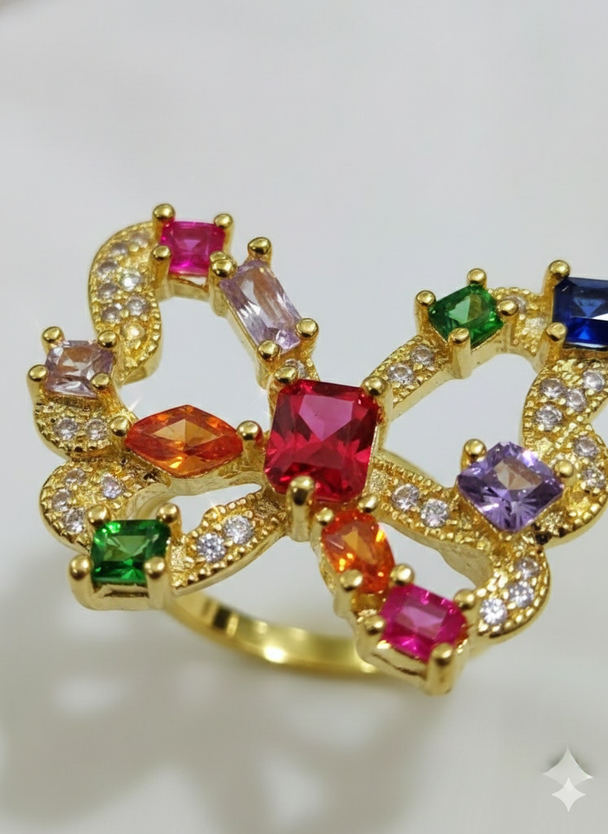 Iris Multicolor Gemstone Butterfly Ring | Rainbow Crystal Cocktail Ring – SILVROSE