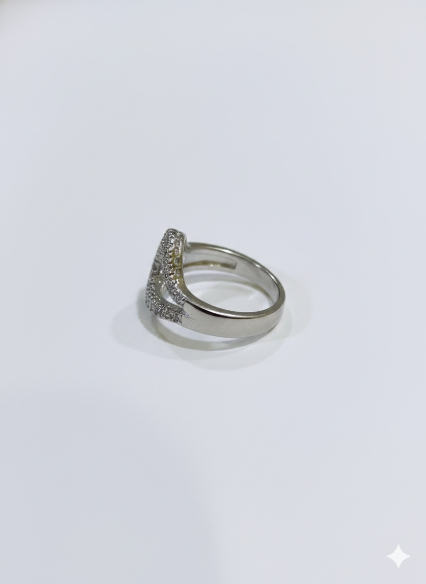 SILVROSE Sterling Silver Astra Wave Adjustable Ring – Pave Cubic Zirconia Open Ring