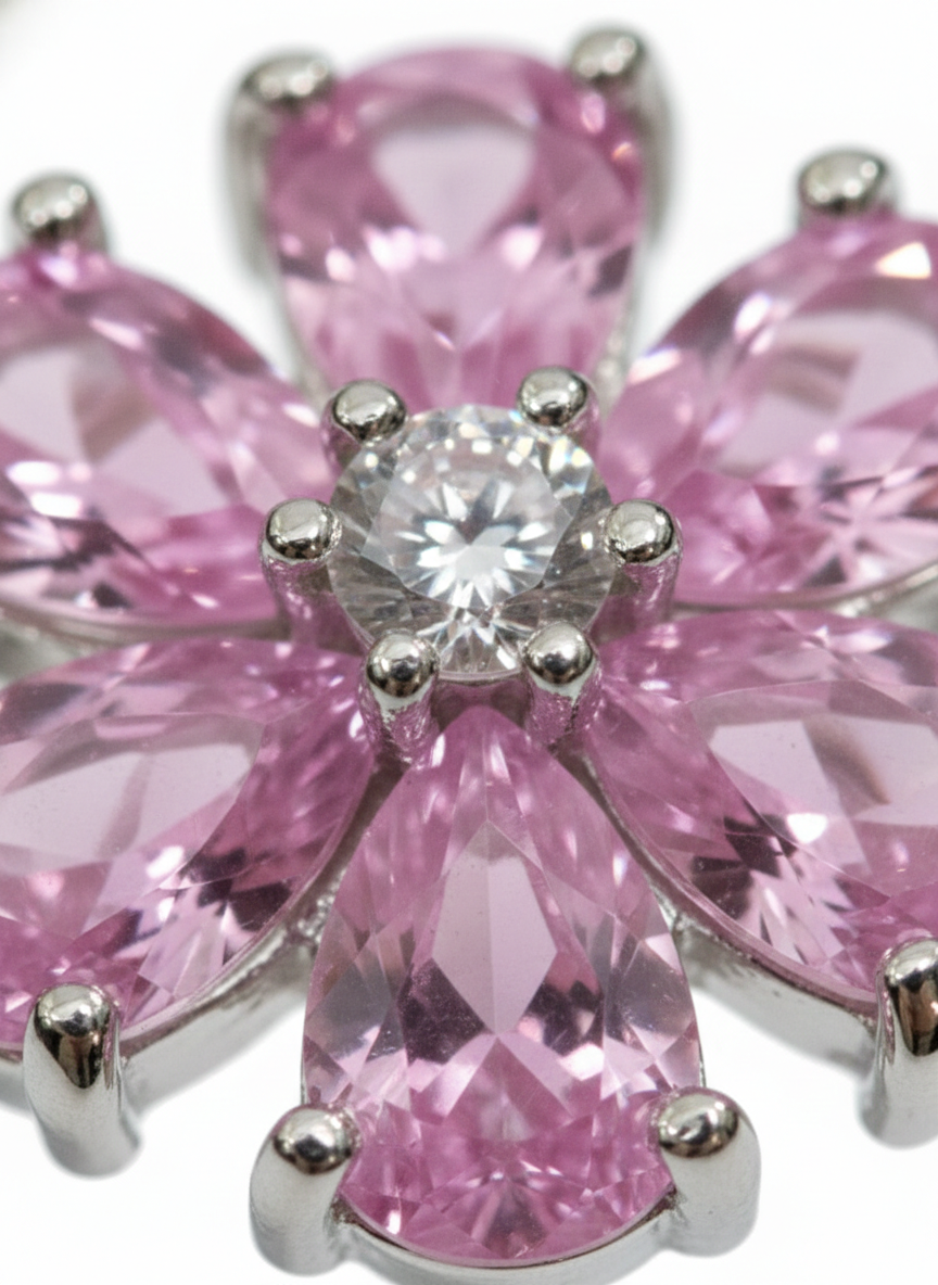 SILVROSE Pink Blossom Flower Ring – Silver Floral Statement Ring