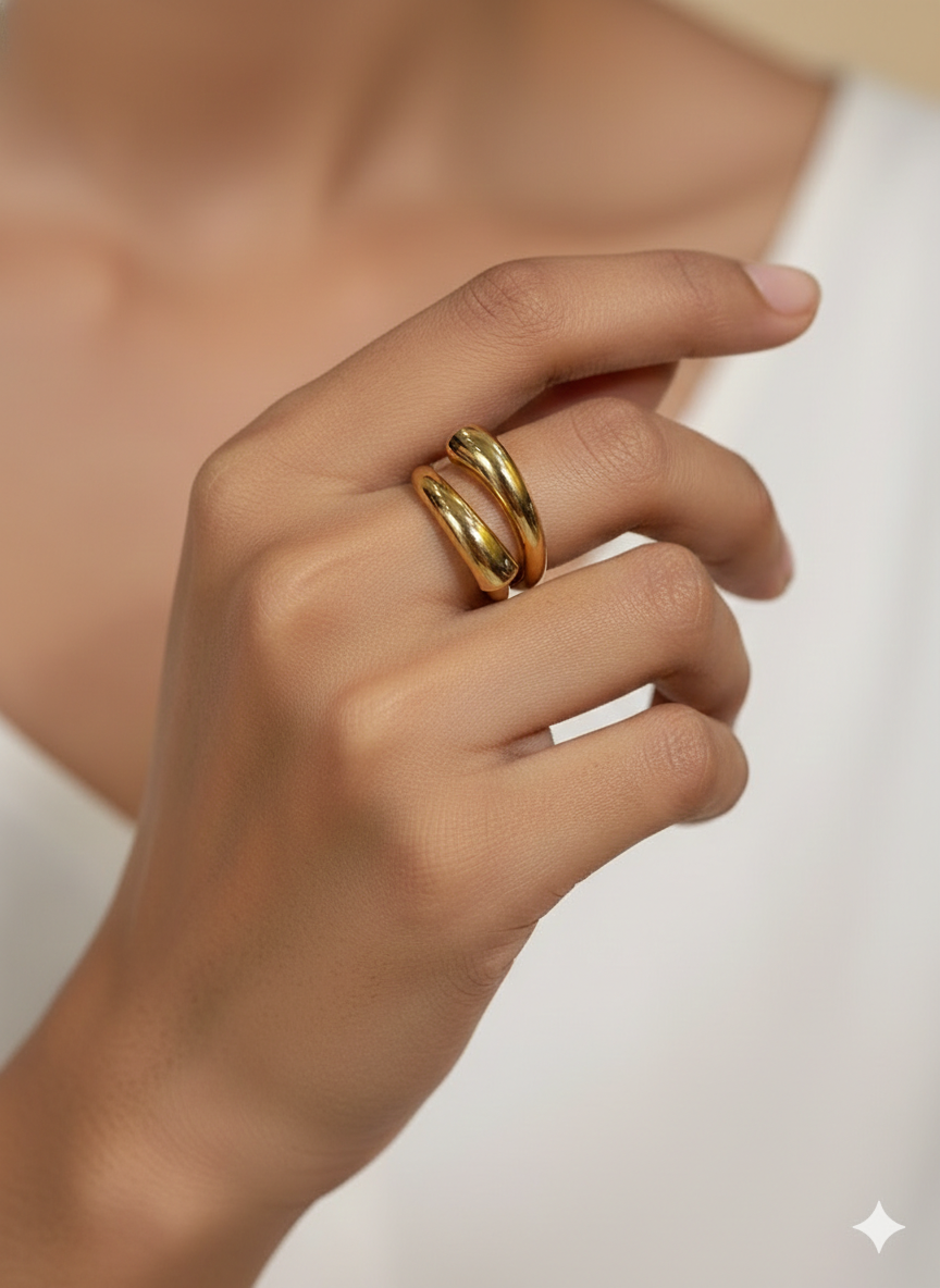 Lyra Fluid Gold Wrap Ring | Chunky Open Statement Ring – SILVROSE