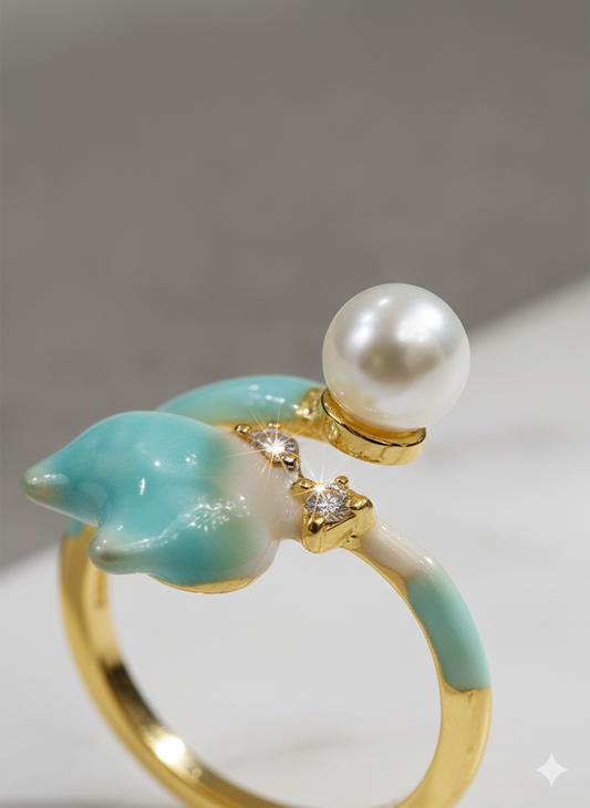 Aqua Pearl Floral Adjustable Ring for Women – SILVROSE