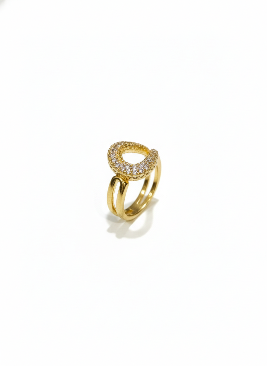 SILVROSE Sovereign Teardrop Statement Ring – Gold Plated Pave Cubic Zirconia Ring