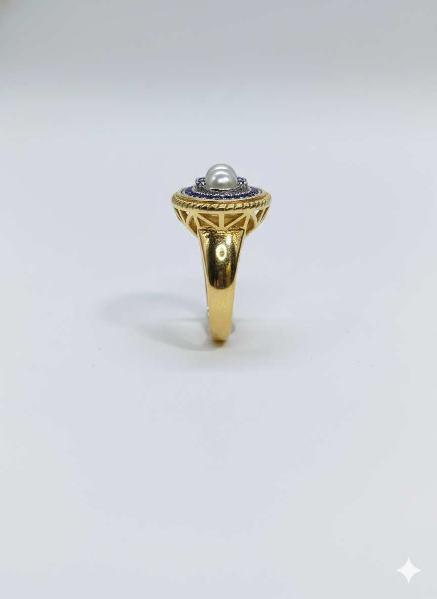 Empress Vintage Pearl & Sapphire Oval Ring | Art Deco Gold Cocktail Ring – SILVROSE