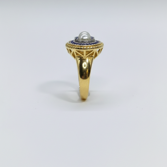 Empress Vintage Pearl & Sapphire Oval Ring | Art Deco Gold Cocktail Ring – SILVROSE