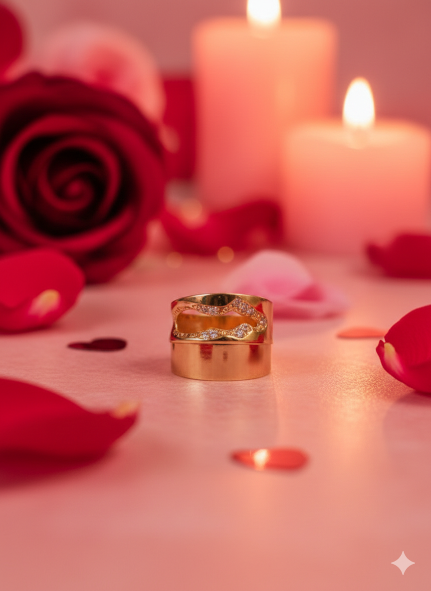 Gold Wave Cutout Statement Ring - Organic Pavé Band | SILVROSE
