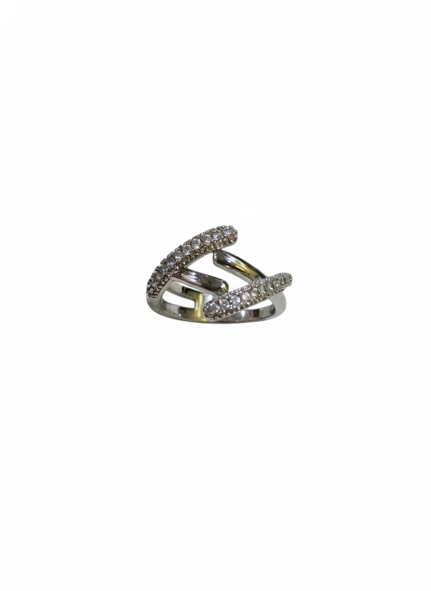 Silver Pavé Interlocking Wrap Ring - Architectural Statement Band | SILVROSE