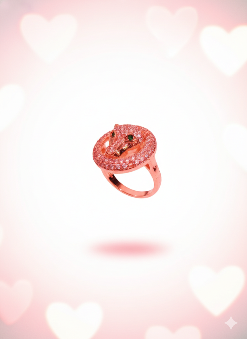 Rose Gold Panther Statement Ring - Green Crystal Eye Pavé Band | SILVROSE
