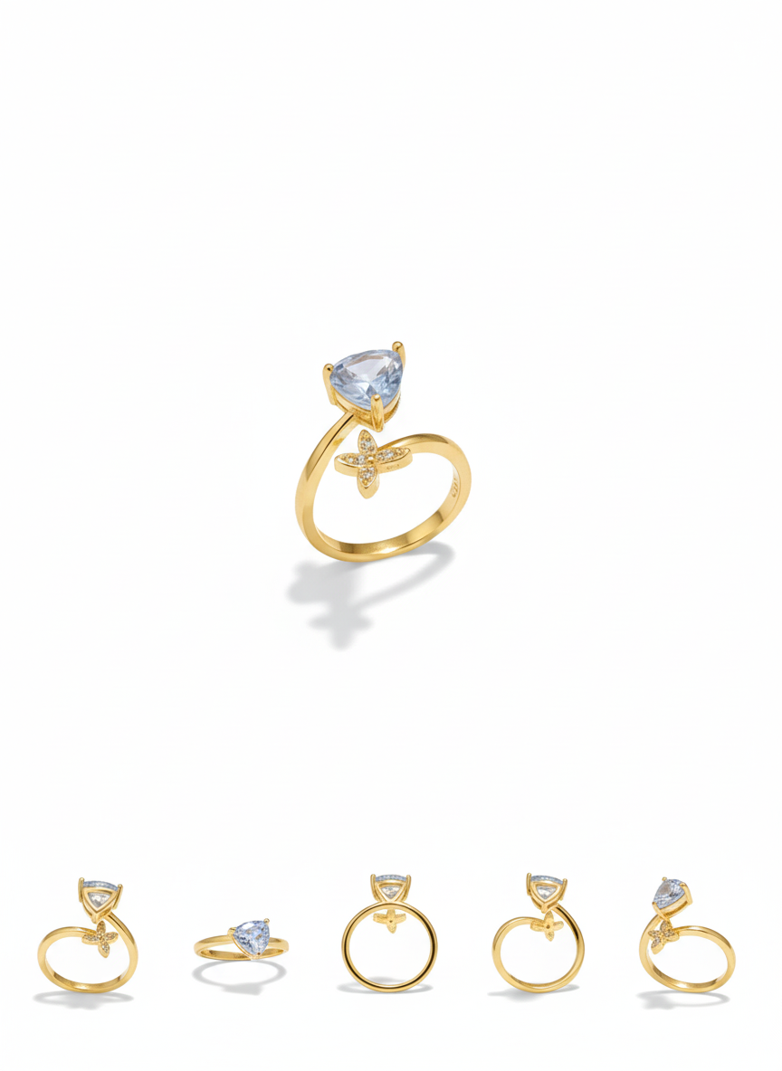 Blue Crystal Butterfly Adjustable Ring for Women – SILVROSE