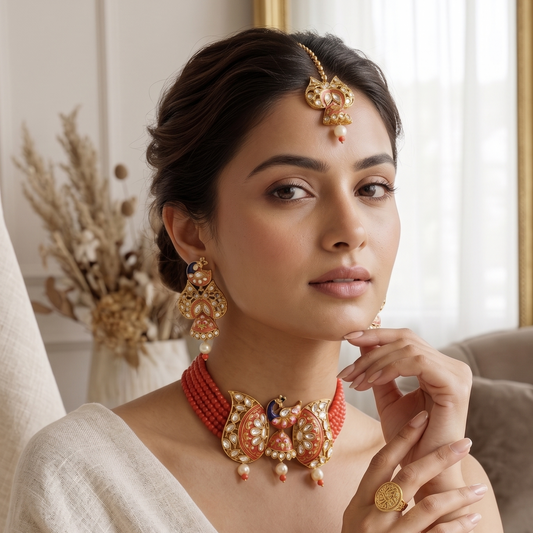 Peacock Reign Handcrafted Meenakari Choker Necklace Set