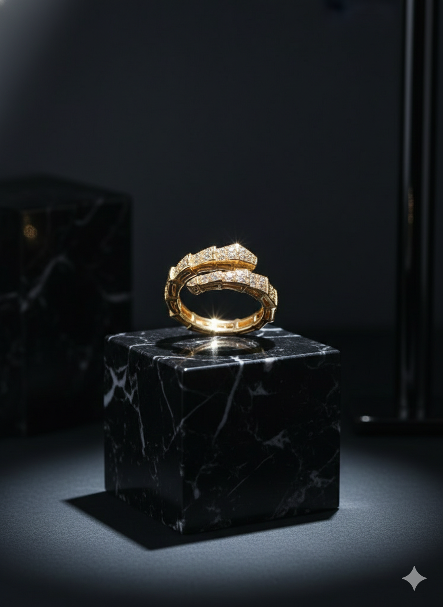 Gold Double Band Green Stone Ring - Emerald Cut Geometric Band | SILVROSE