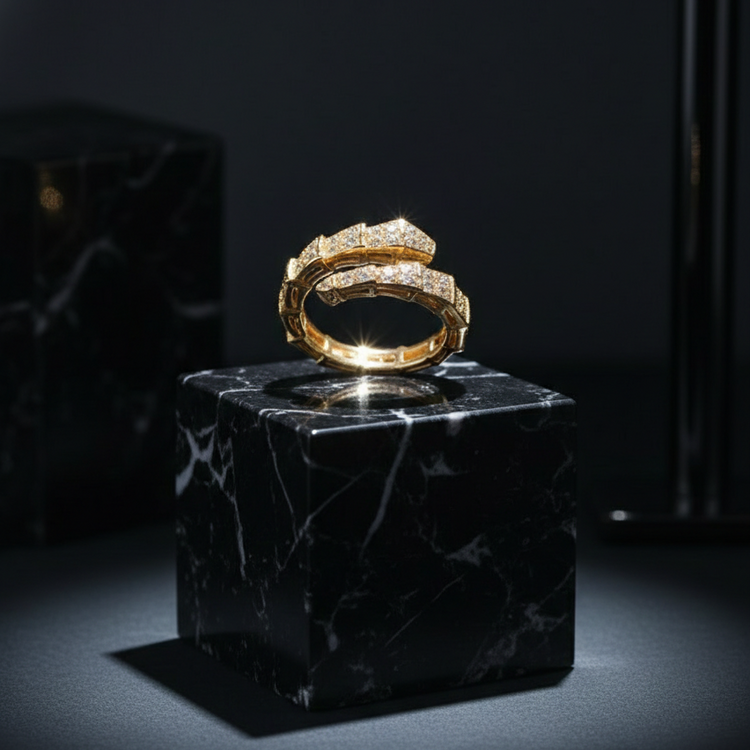 Gold Double Band Green Stone Ring - Emerald Cut Geometric Band | SILVROSE