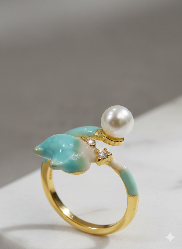 Aqua Pearl Floral Adjustable Ring for Women – SILVROSE
