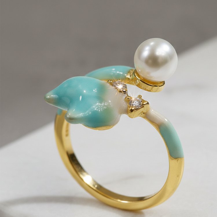 Aqua Pearl Floral Adjustable Ring for Women – SILVROSE